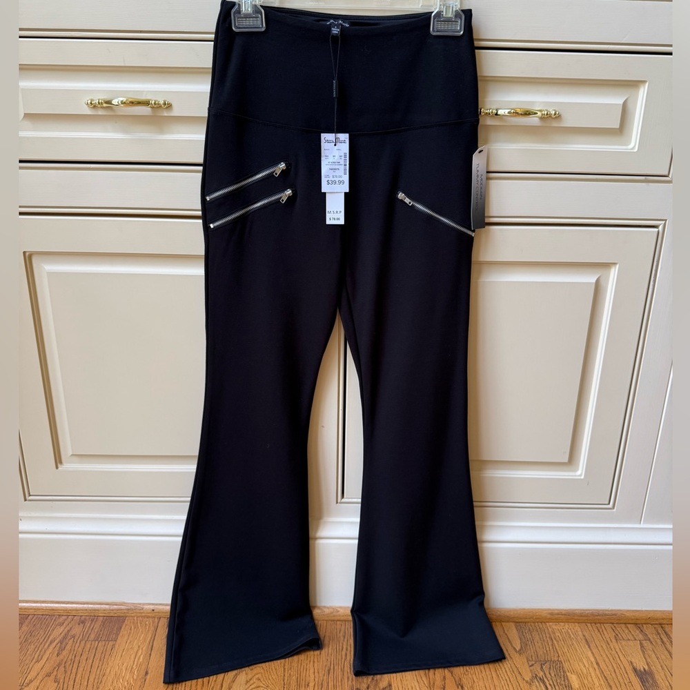 Black Flared Pants with Zipper Details